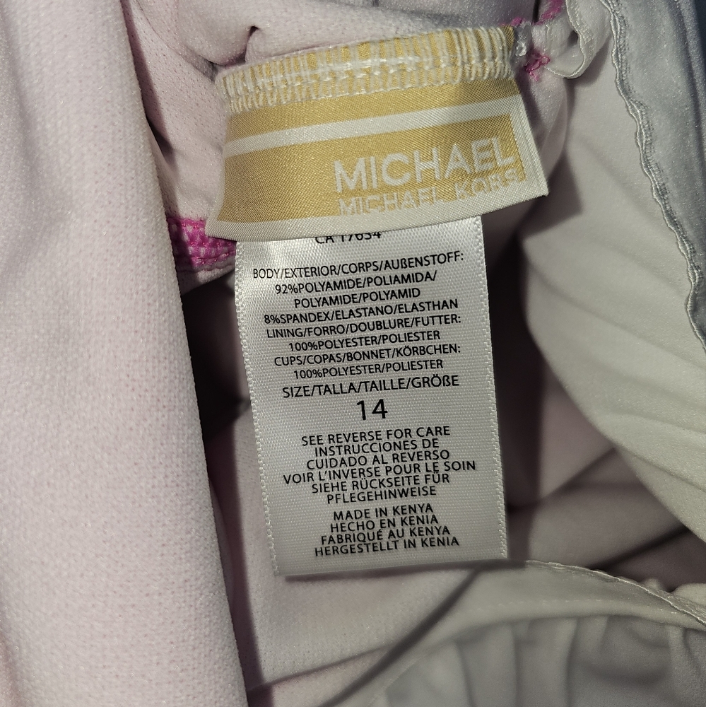 Michael Kors Cerise One Shoulder Cutout One Piece Swimsuit Pink Size 14 NWT - Picture 9 of 13